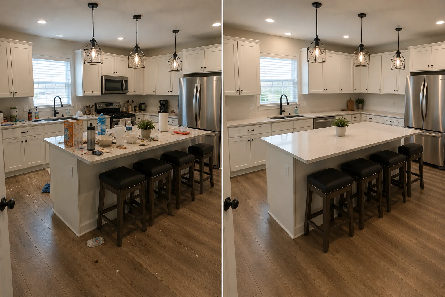 Kitchen before and after cleaning