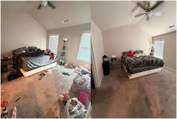 Bedroom reset before and after cleaning